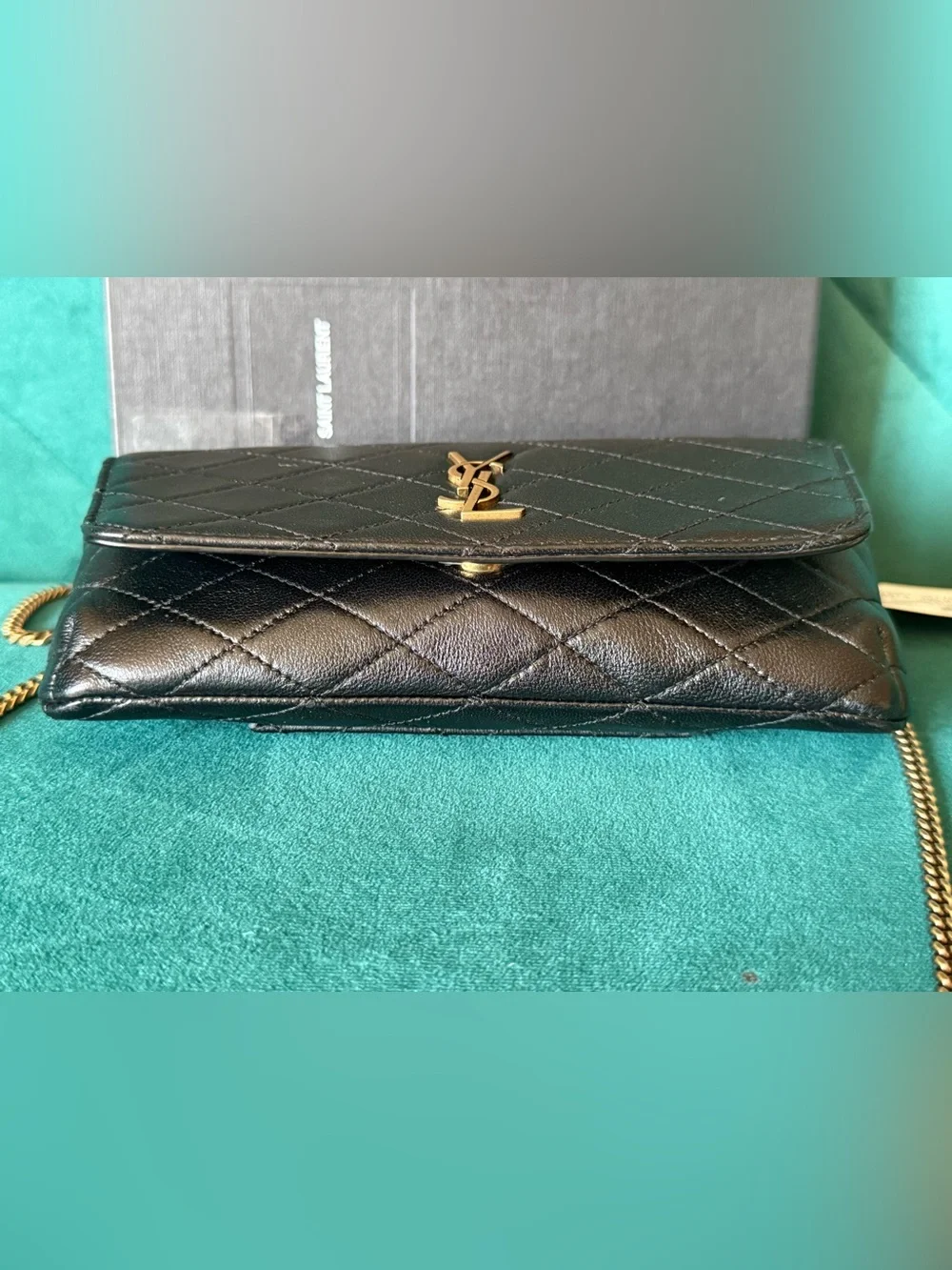 Yves Saint Laurent Black Quilted Leather Chain Wallet